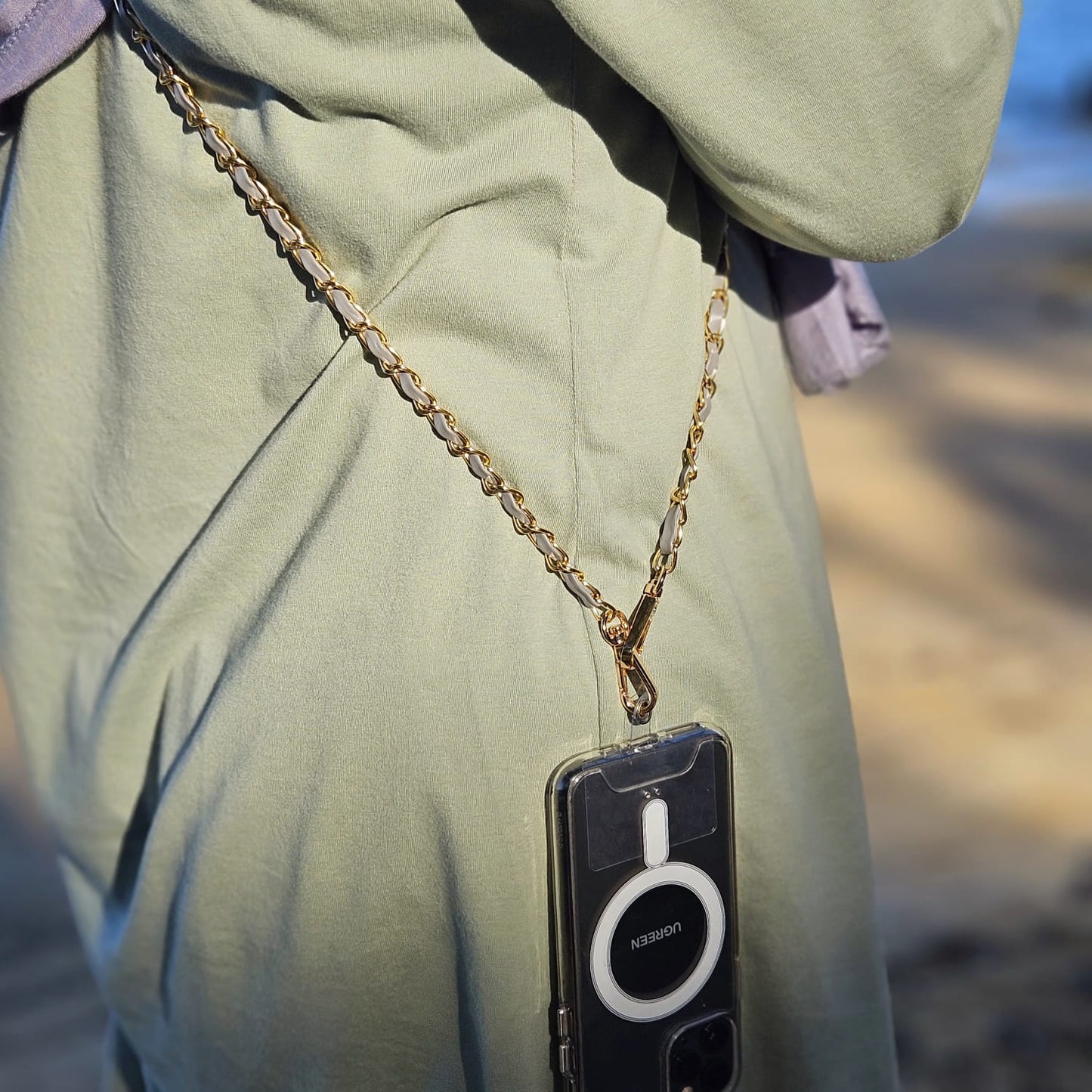 Crossbody Phone Chain (Grey & Gold)