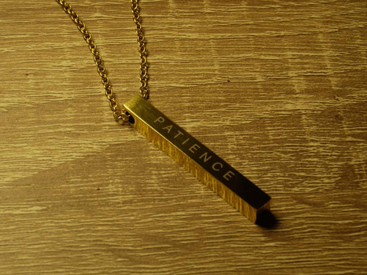Metal engraving necklace - Patience Vertical Bar