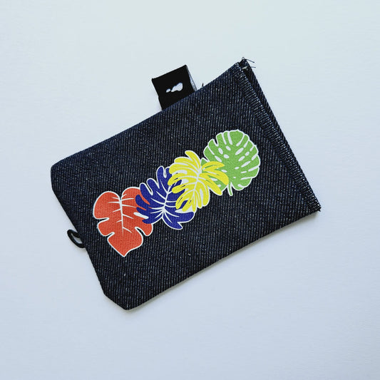 Palm Leaves - Keyring Denim Pouch